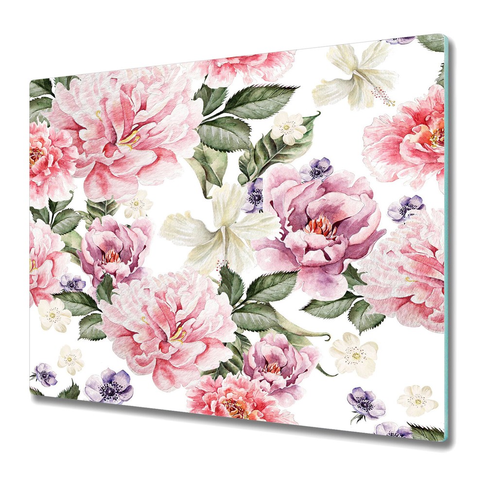 Glass Chopping Board Utensil Anemone Flower Lovely Design Romantic Art 60x52