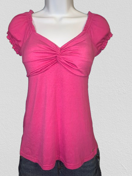 Vintage Y2K/2000s Candie's Hot Pink Twist-Front Peasant Top- Size Small