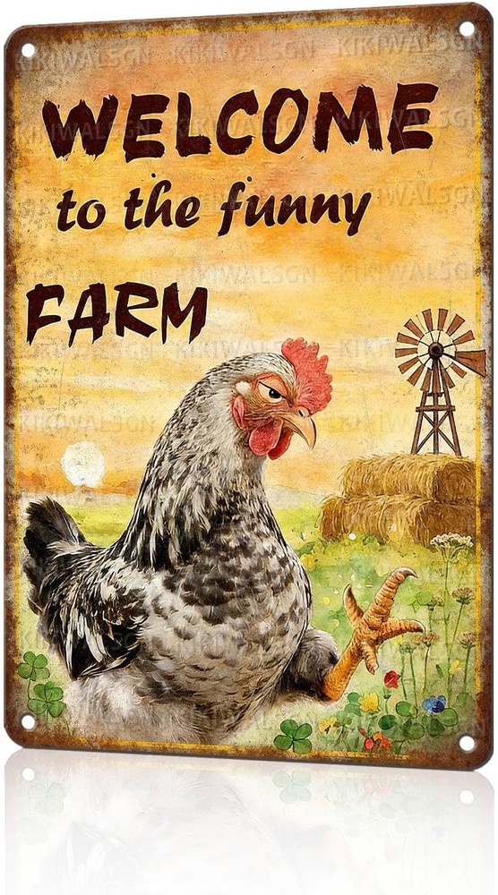 Funny Chicken Metal Wall Sign Welcome Rooster Tin Decor 12 * 8 In