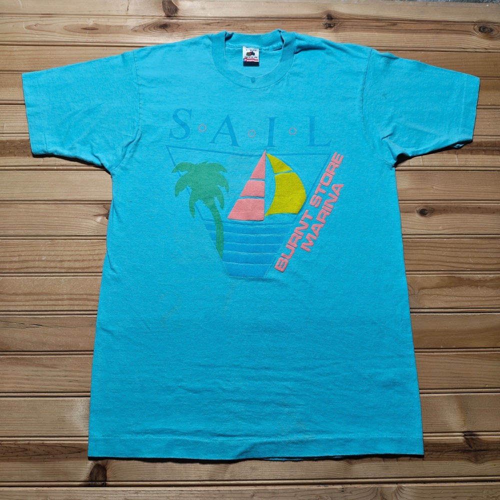 Vintage 90s Sail Burnt Store Marina Florida Nautical Graphic T-Shirt USA - Large