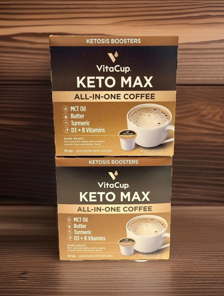 2 Pack VitaCup Keto Max Dark Roast Coffee Pods Ketosis & Energy, MCT. Exp 02/26
