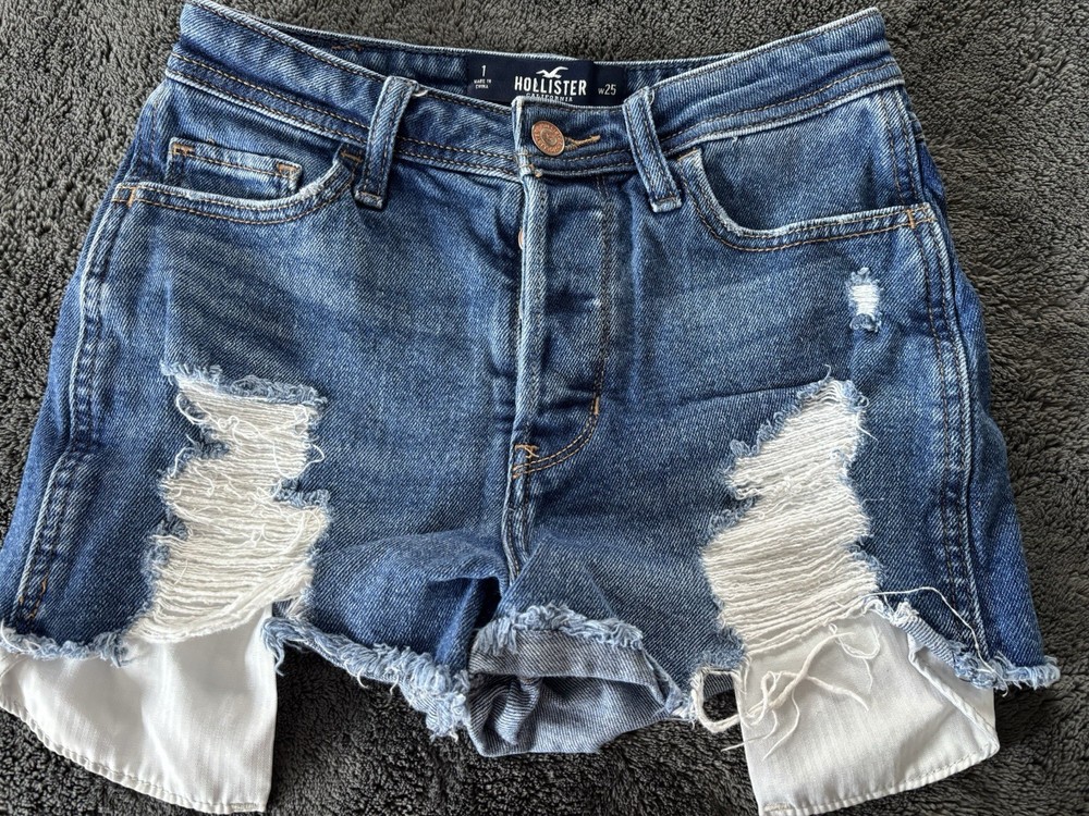 Hollister Distressed Denim Shorts Blue Fringe Women's Size 1 W25 Casual