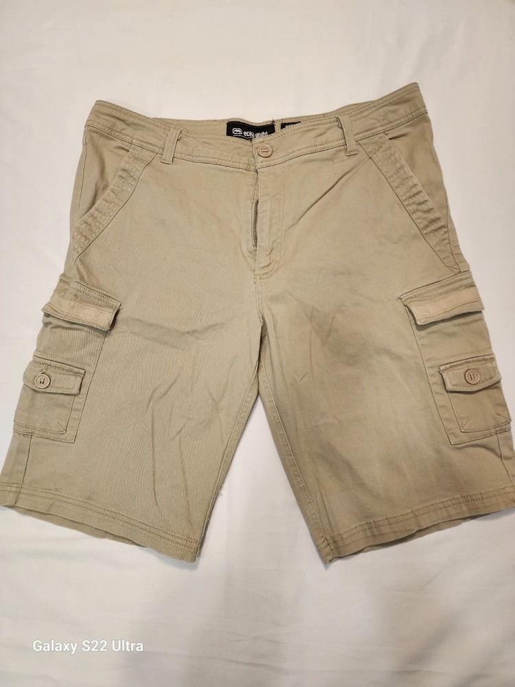 Ecko Unltd Cargo Shorts Mens M W34 Beige Y2K Utility Field Summer Casual Hip Hop