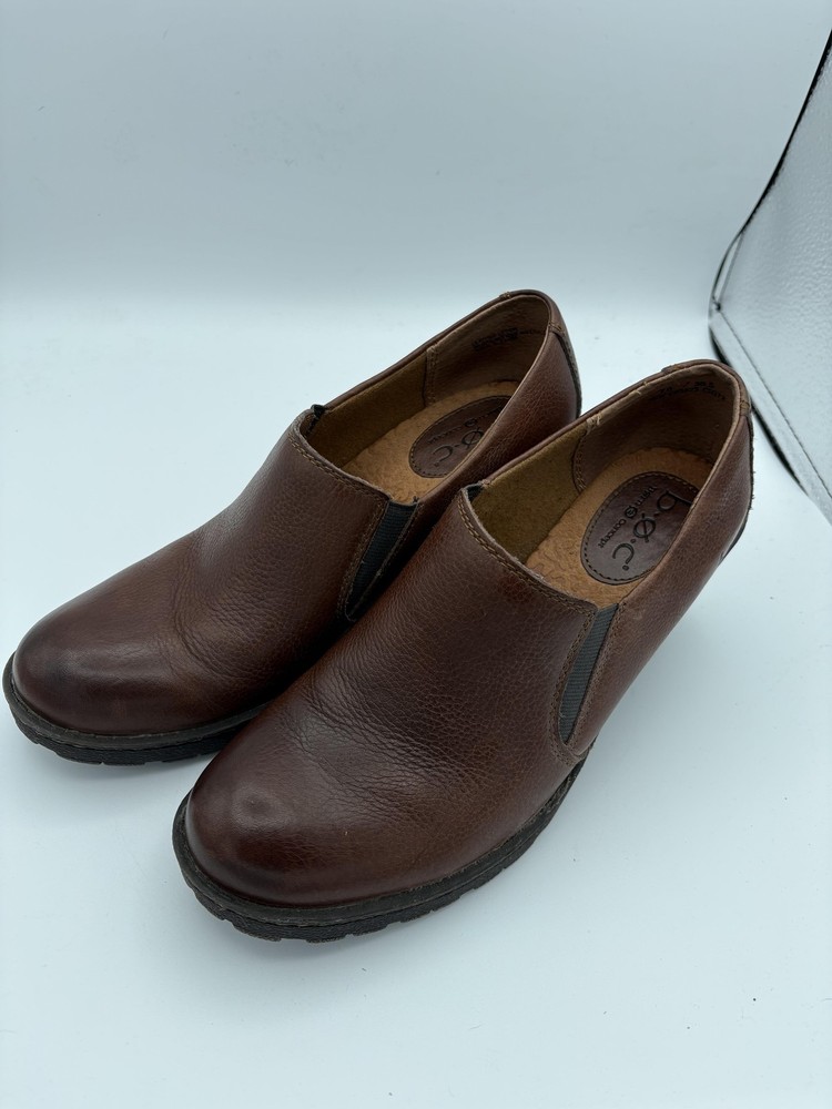 B.o.c Shoes Womens Size 7.5 Brown Leather Clog Slip On Comfort Block Heel Casual