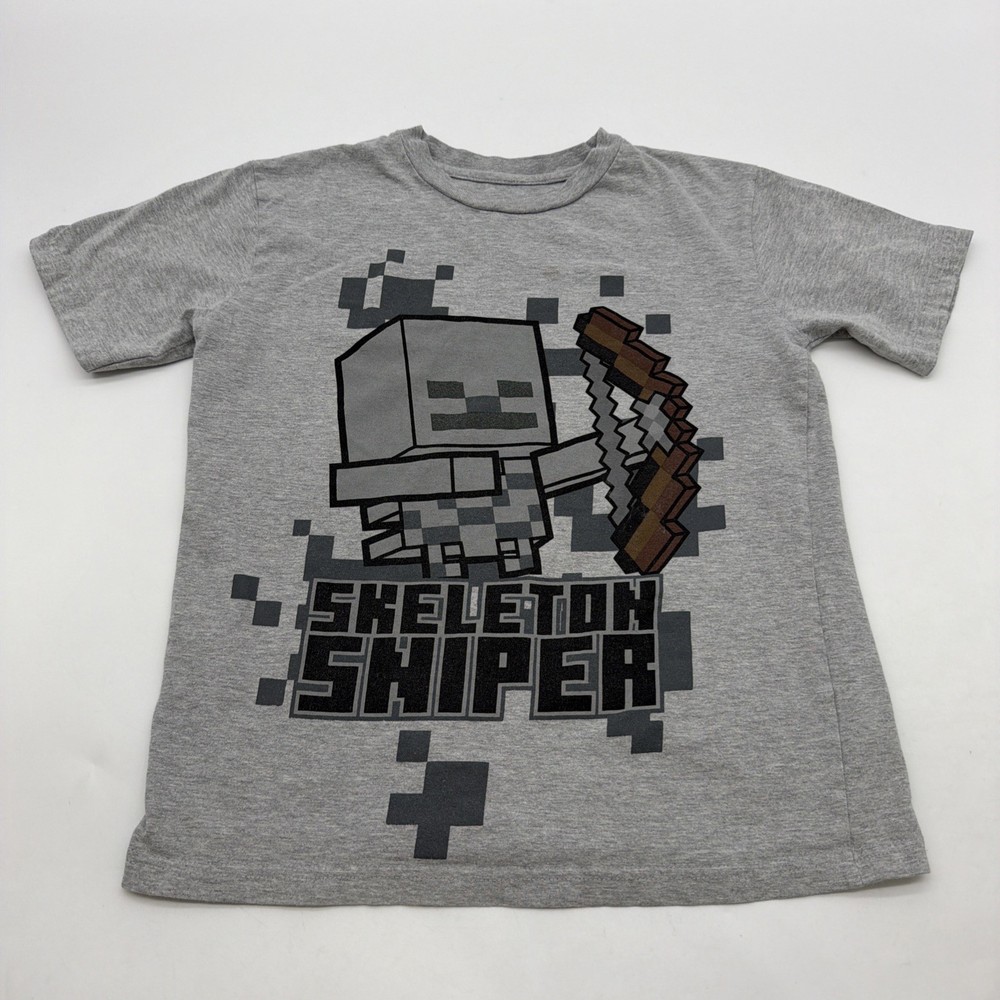 Minecraft T-shirt Youth Boys 10/12 Y Gray Graphic Print Logo .#42626