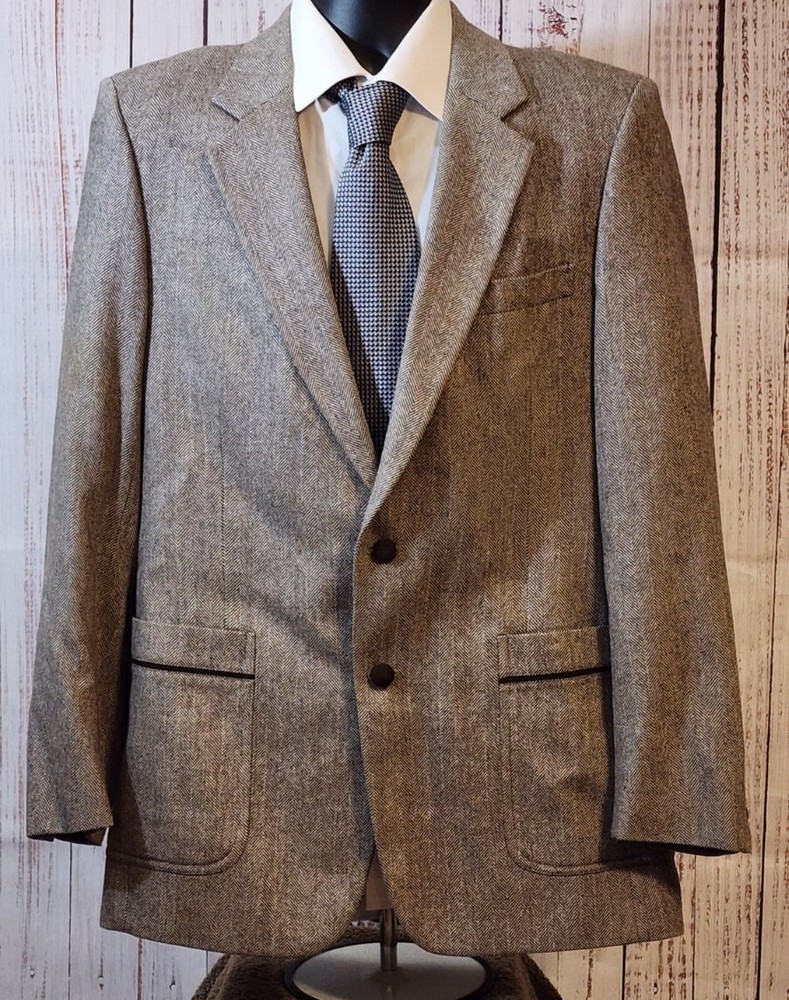 Vintage Osmun's Brown Herringbone Brown Velvet Buttons & Trim Blazer Men's 42L