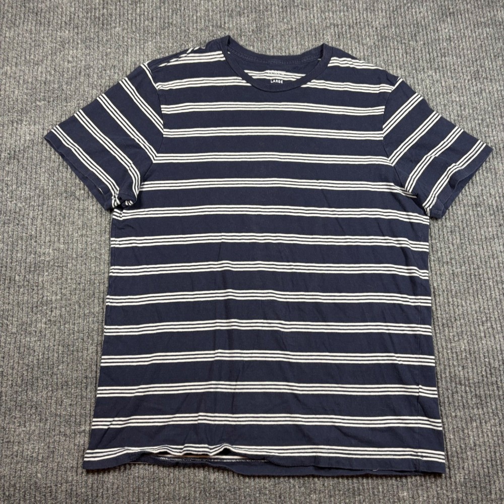 J.Crew Shirt Men's L Slim Washed Navy Blue White Striped Short Sleeve