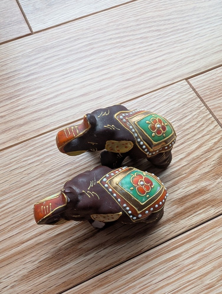 Set Vintage Elephant Figurine Japan Porcelain Brown Indian Elephant