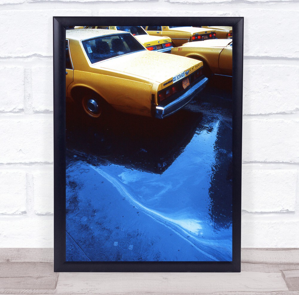 Taxi Rain Street Manhattan Yellow Cab Cabs Taxis Car Cars Wall Art Print
