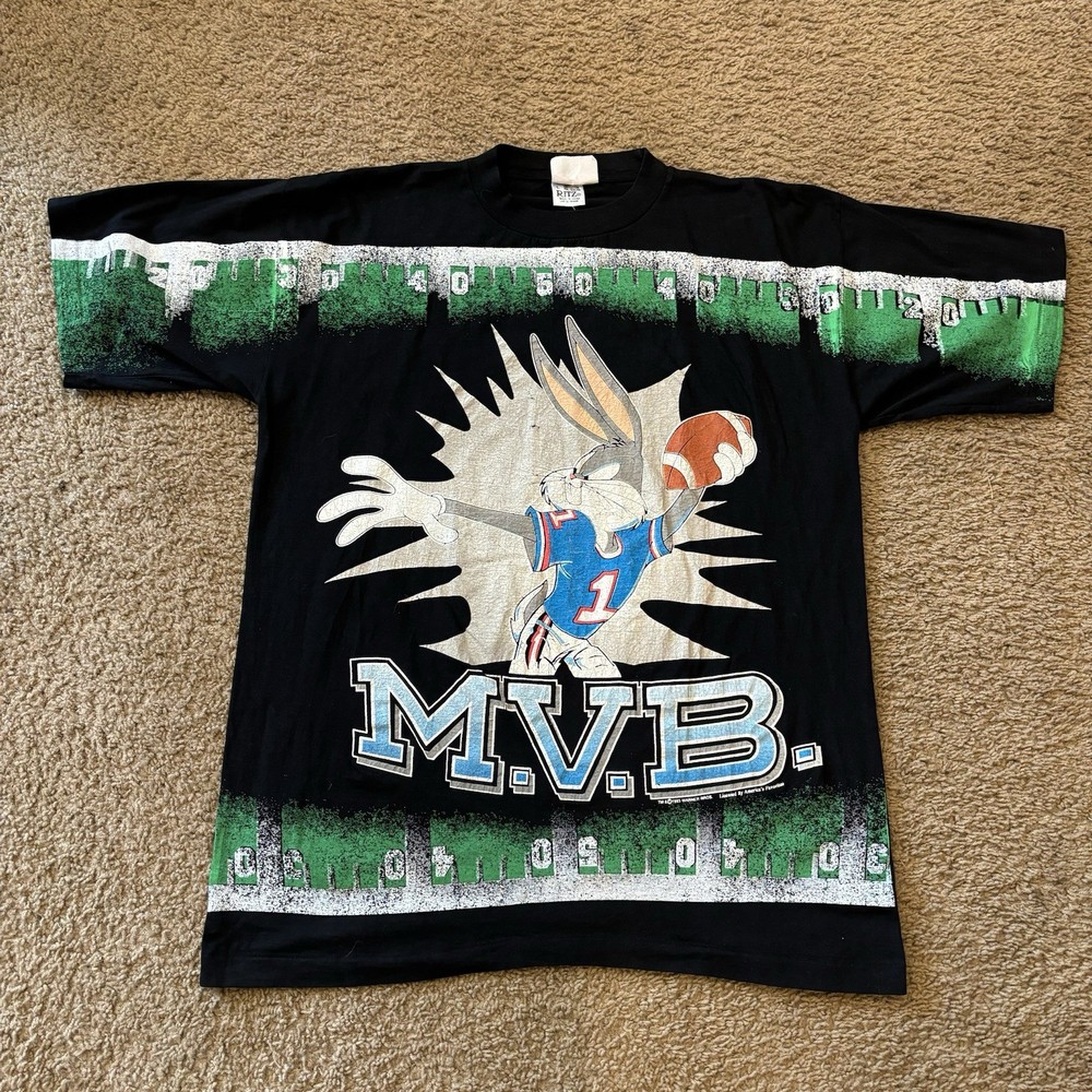 1993 Ritz Warner Bros Bugs Bunny MVB Vintage Football T-Shirt AOP