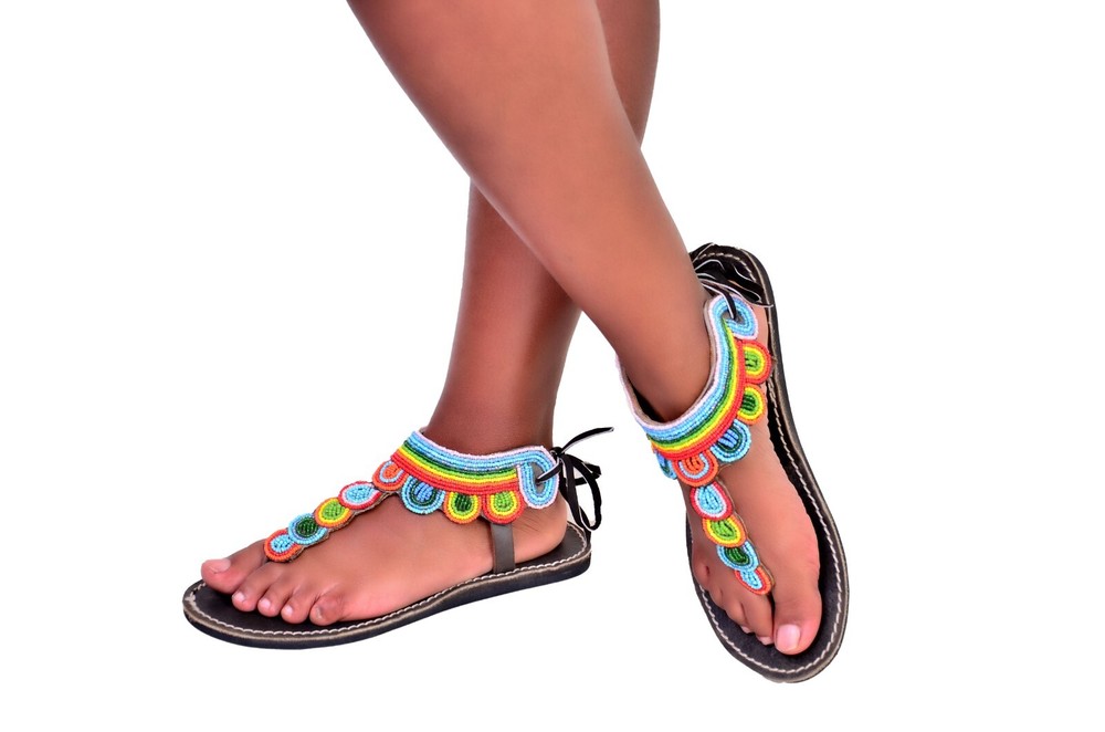 Beaded Women Africa Gladiator Sandal Bohemian Summer Leather Masai Kenya US 10.5