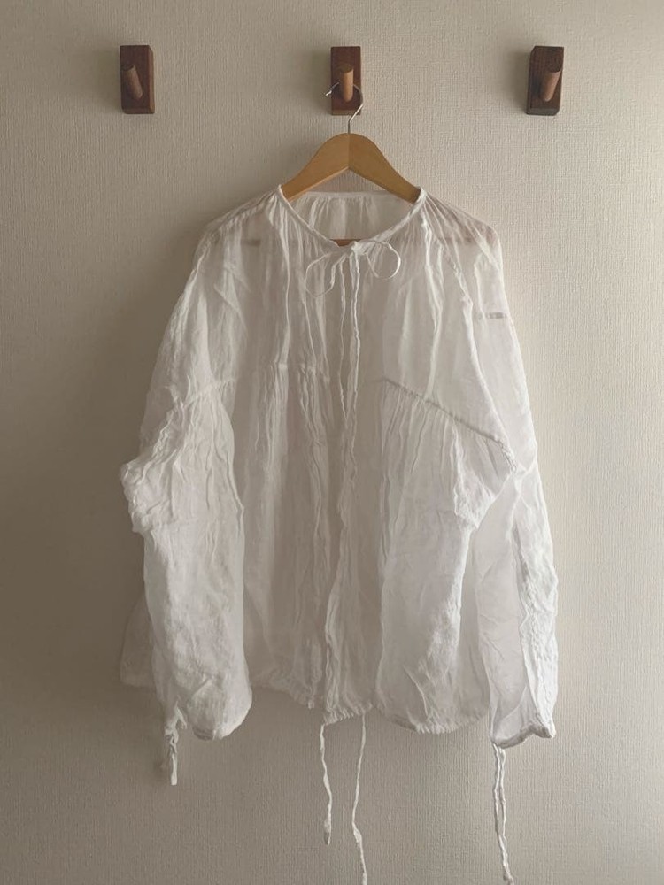 Veritecoeur Linen Gauze Gathered Blouse White Free Size Used