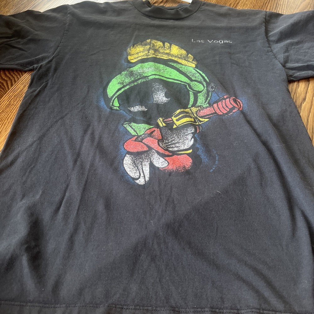 Vintage Marvin the Martian Shirt Mens L Black Warner Bros Looney Tunes Vegas 90s