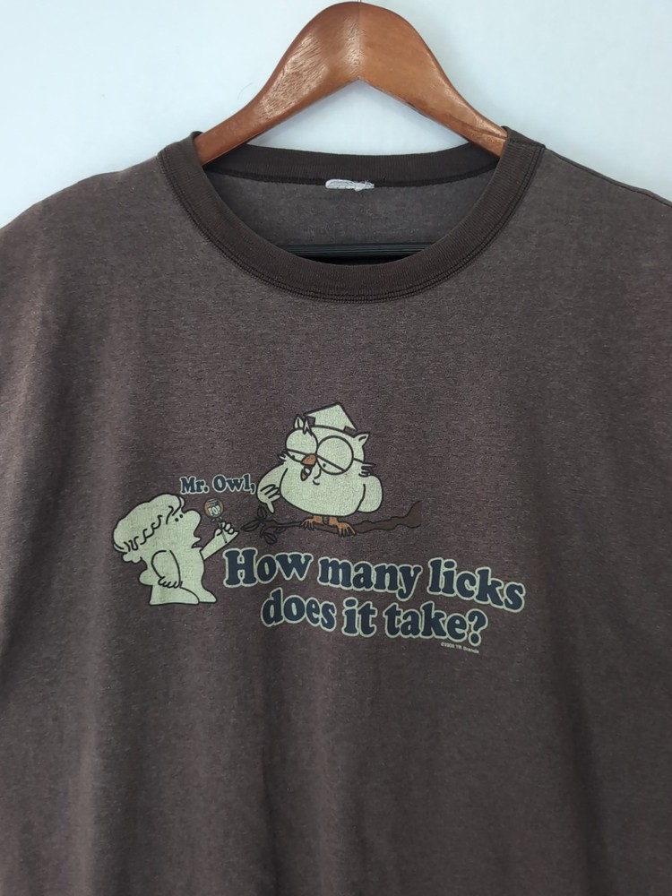 MR OWL HOW MANY LICKS DOES IT TAKE T SHIRT Retro Ringer Tootsie Pop XXL Brown