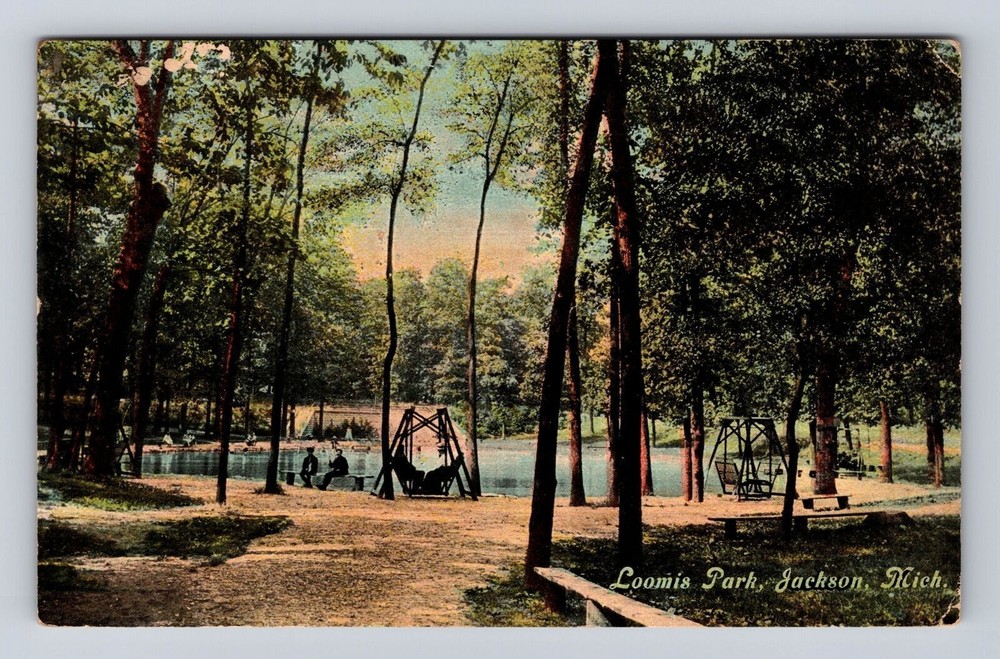 Jackson MI-Michigan, Loomis Park Lake, Antique Vintage Souvenir Postcard