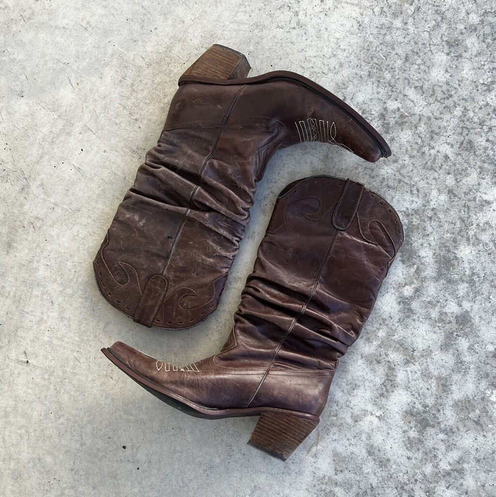 Vintage 90s Y2K Steve Madden Brown Cowboy Boots Western Rockabilly Boots