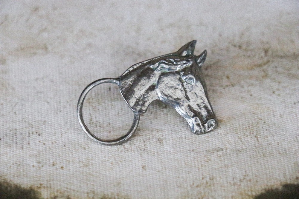 Vintage RAM Pewter Horse Eyeglass Holder Pin Brooch Western Spectacle Loop