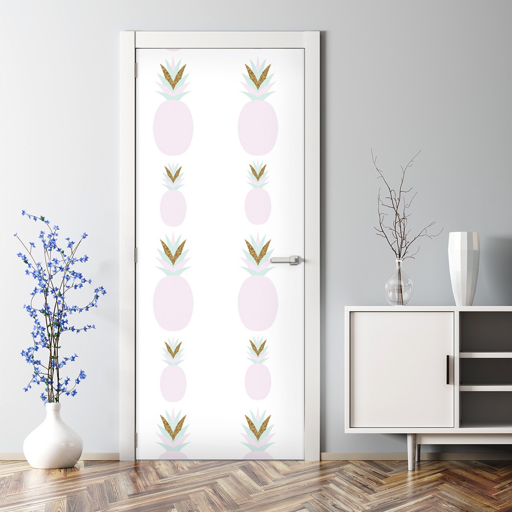 Modern Pineapple Colourful Tropical Pattern Bubble Free Door sticker
