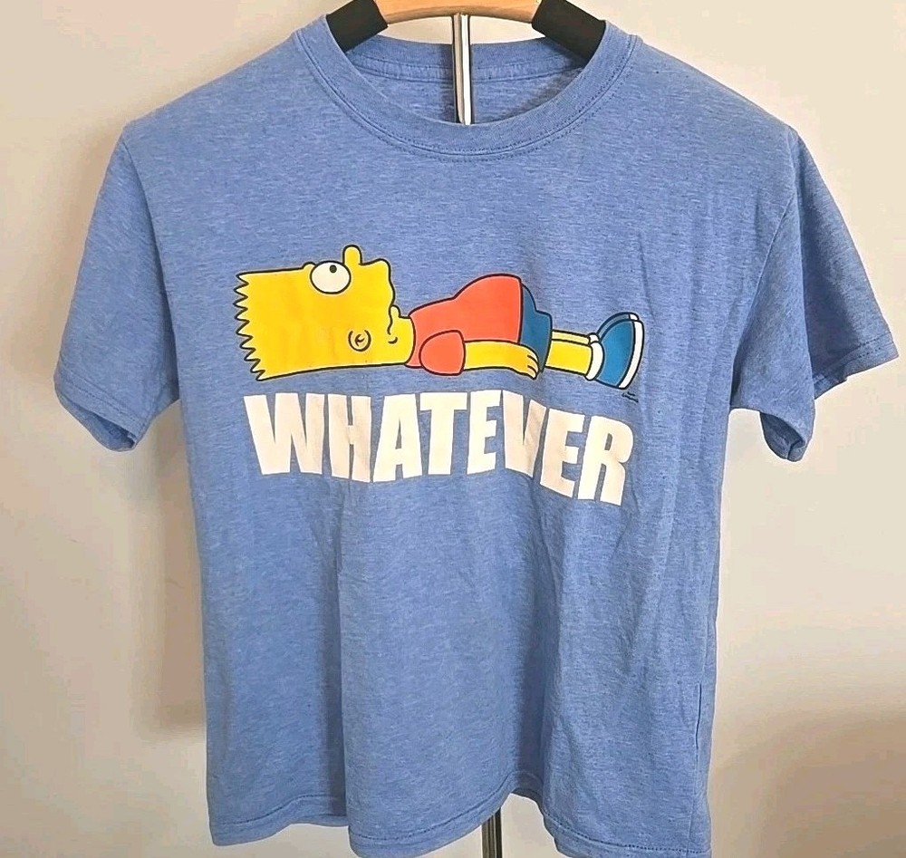 The Simpsons Bart Simpson “Whatever” Blue Graphic T-Shirt Kids XL (14-16) Funny