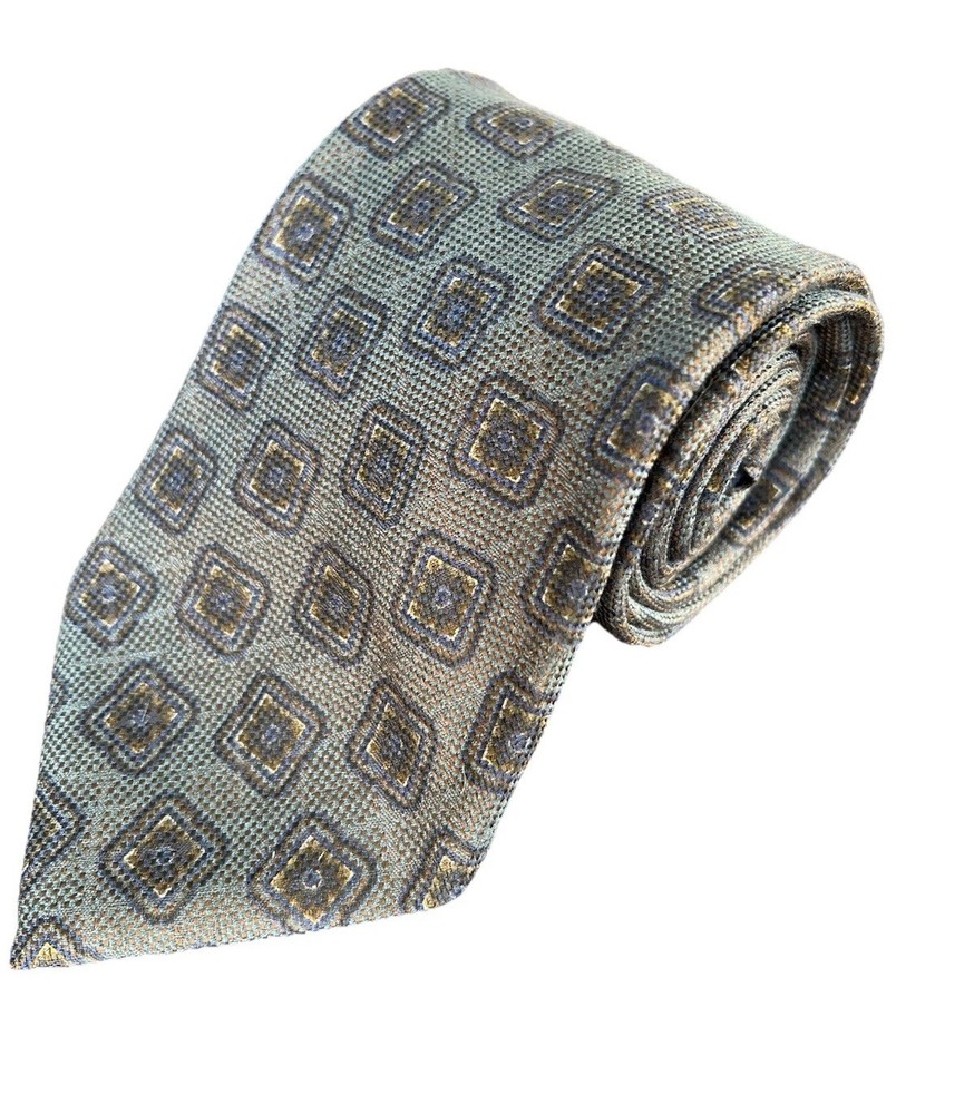 Ermenegildo Zegna Men's Blue Gold Geometric Tie Made in Italy