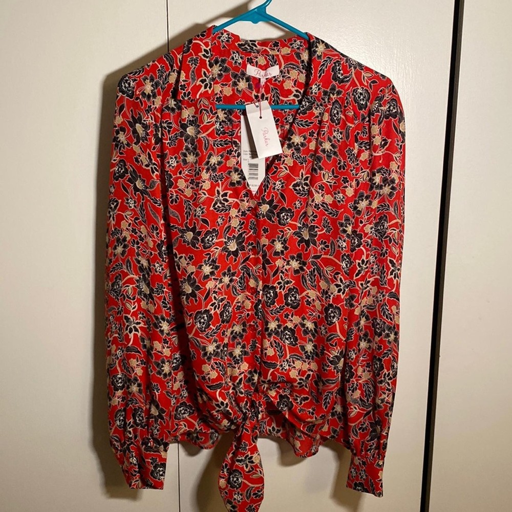 Parker Bali Floral Silk Blouse in Size L - New Arrival