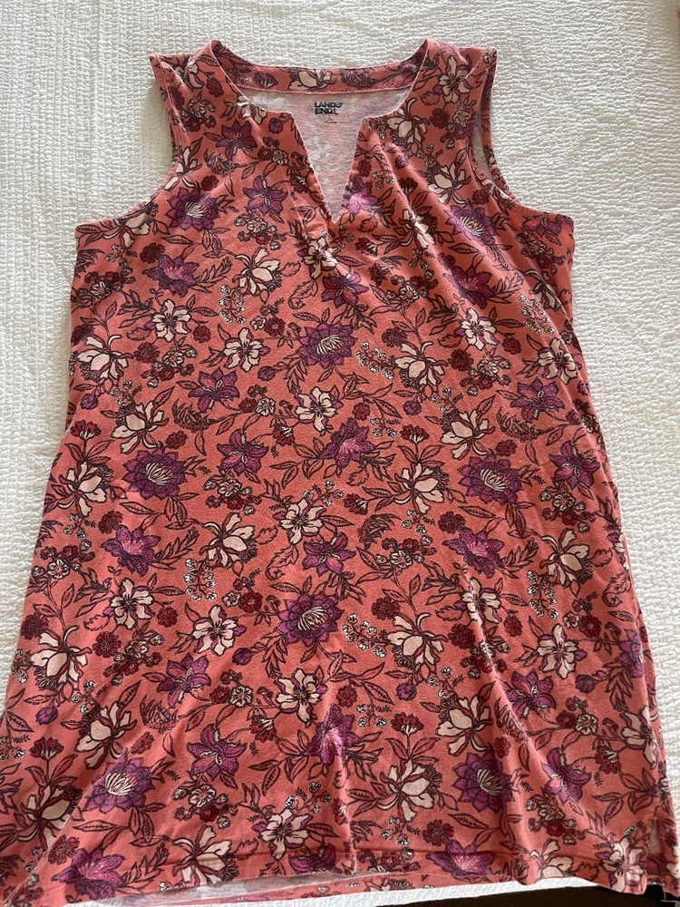 Lands' End Women's L Regular Floral Sleeveless V-Neck Tank Top Pink Purple White