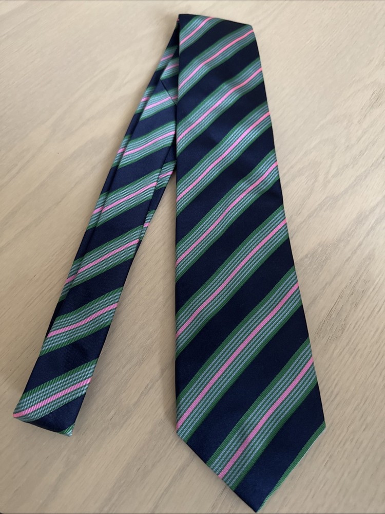 Robert Godley Men's Silk Blue Green Pink Striped Tie Made In USA 3.25x55