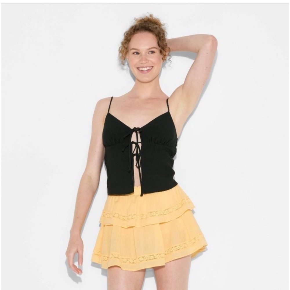 Wild Fable Black Tie Front Cami Top Sleeveless Adjustable Strap S Festival