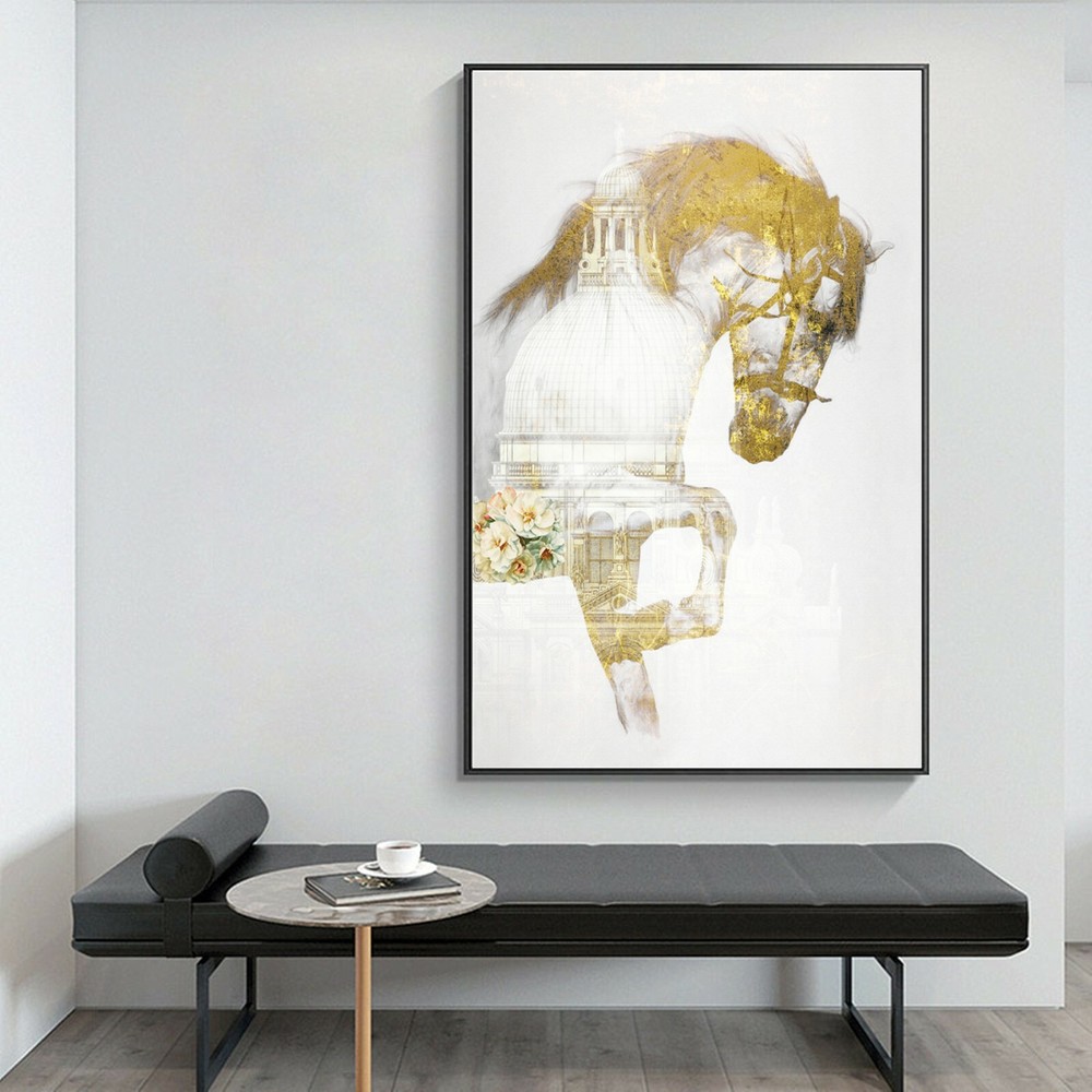 Abstract Art White Horse Oil Paint Silk Canvas Poster Modern Decor Unframed A671-image