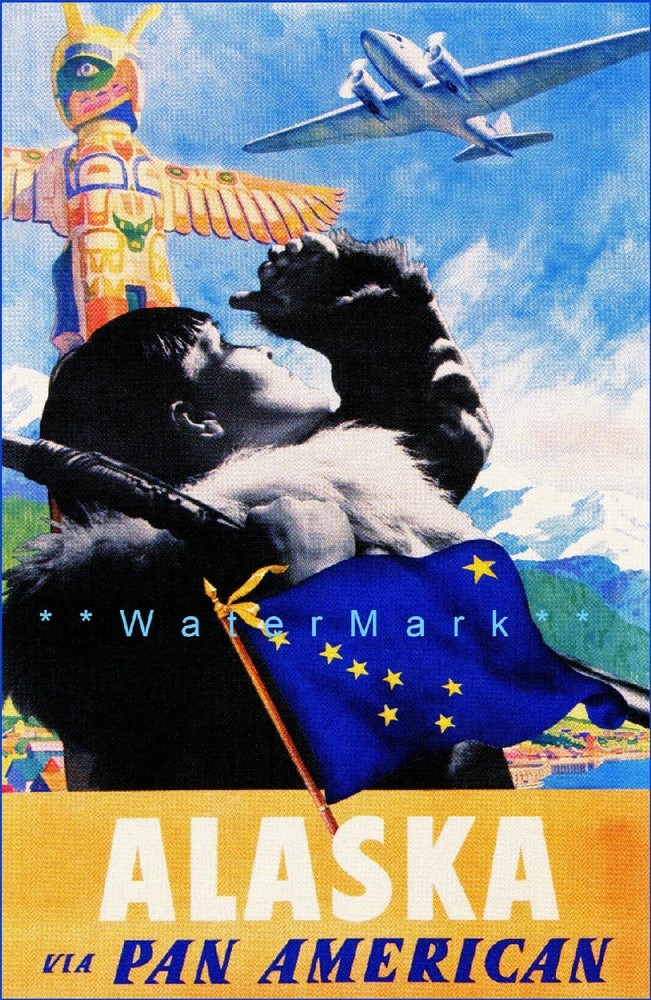 Alaska 1940 Pan Am Airlines Vintage Poster Print Retro Northwest Travel Advert