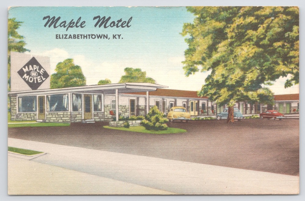 Linen~Front of Maple Motel Elizabethtown Kentucky~Vintage Postcard