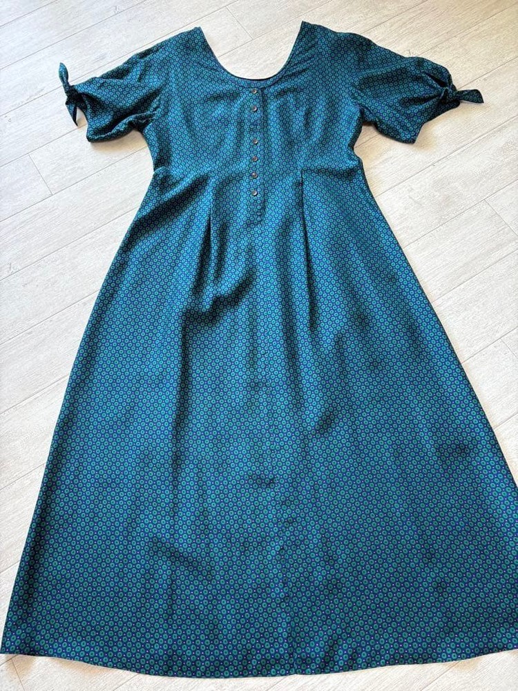 SOULEIADO Silk Half Sleeve Dress Size 36 Green Dot Pattern