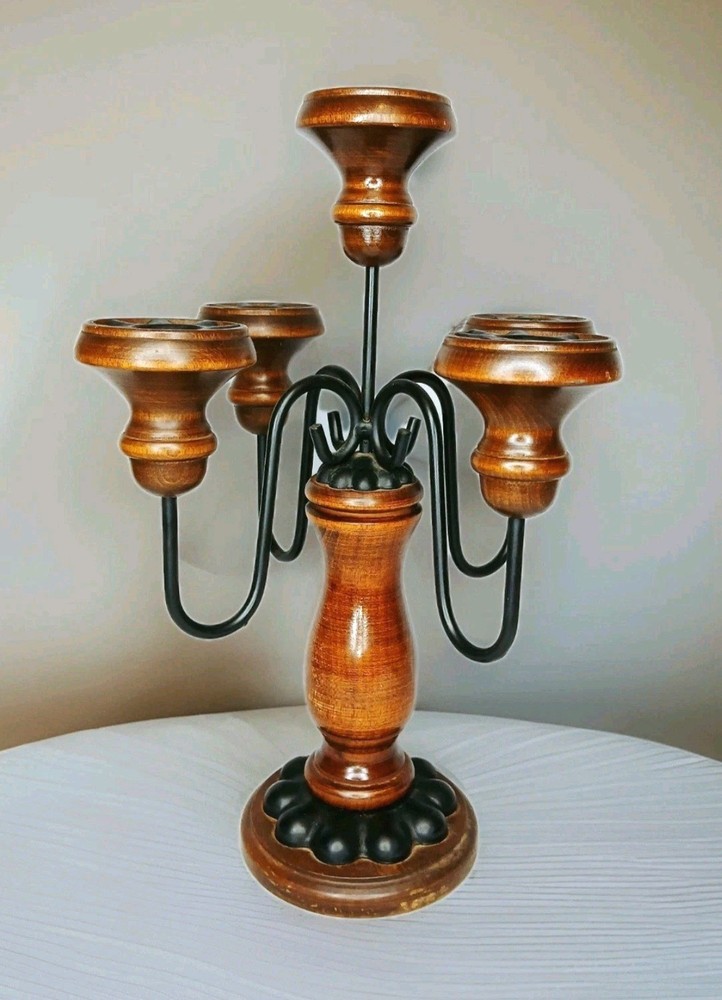 Vintage Home Interiors Wood & Metal 5 Candle Holder Candelabra Gothic Heritage