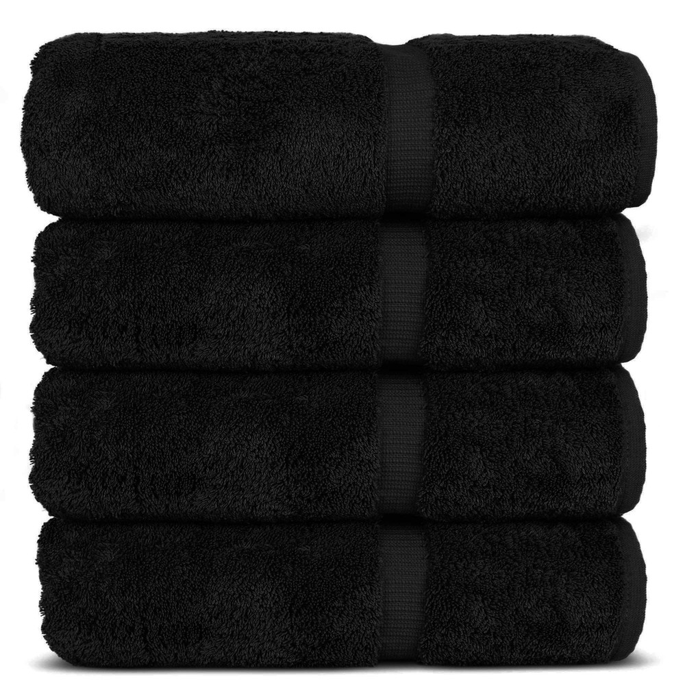 Premium 4-Piece Black Turkish Cotton Bath Towels 27x54