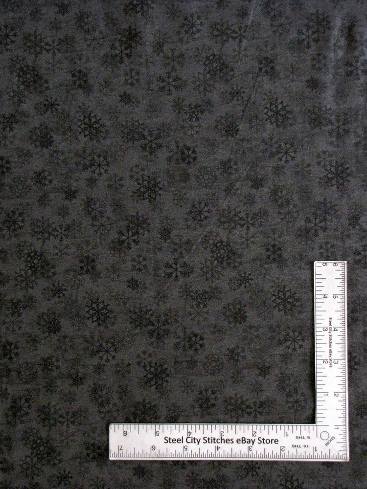 Christmas Fabric Snowflakes Dark Grey Tonal Evening Frost Cotton Benartex Yard