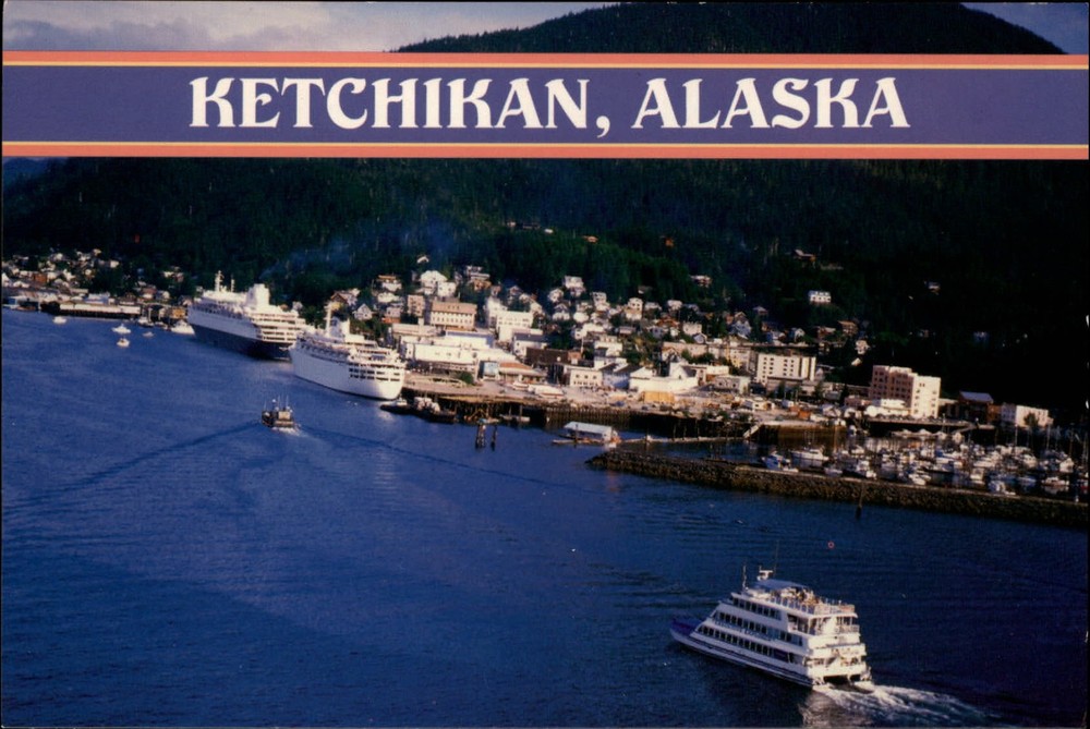 Alaska Ketchikan summer scene cruise ships coast line ~ unused postcard sku061