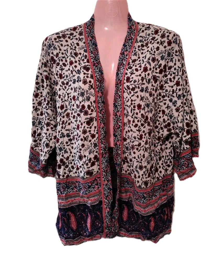 Knox Rose Kimono  3/4 Sleeve Duster Floral Top  Women's Boho  Medium