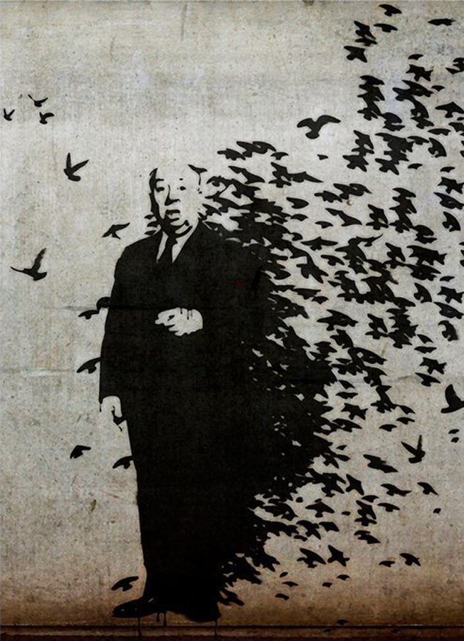 BANKSY STREET ART *FRAMED* CANVAS PRINT Hitchcock The Birds 18x12