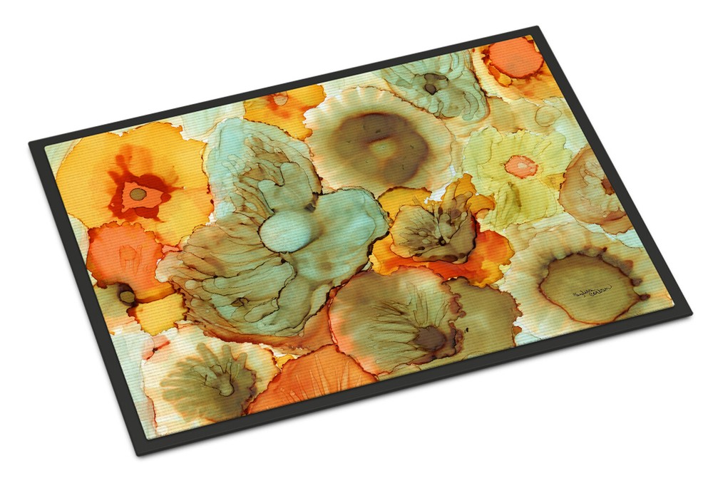 Abstract Jellyfish Teal Orange Indoor Outdoor Rug 18x27 Waterproof Mat 8959MAT  -image