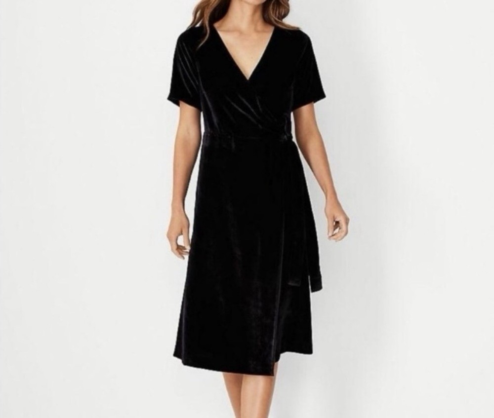 Brand New Ann Taylor Women’s Black Velvet Wrap Dress - Size 4