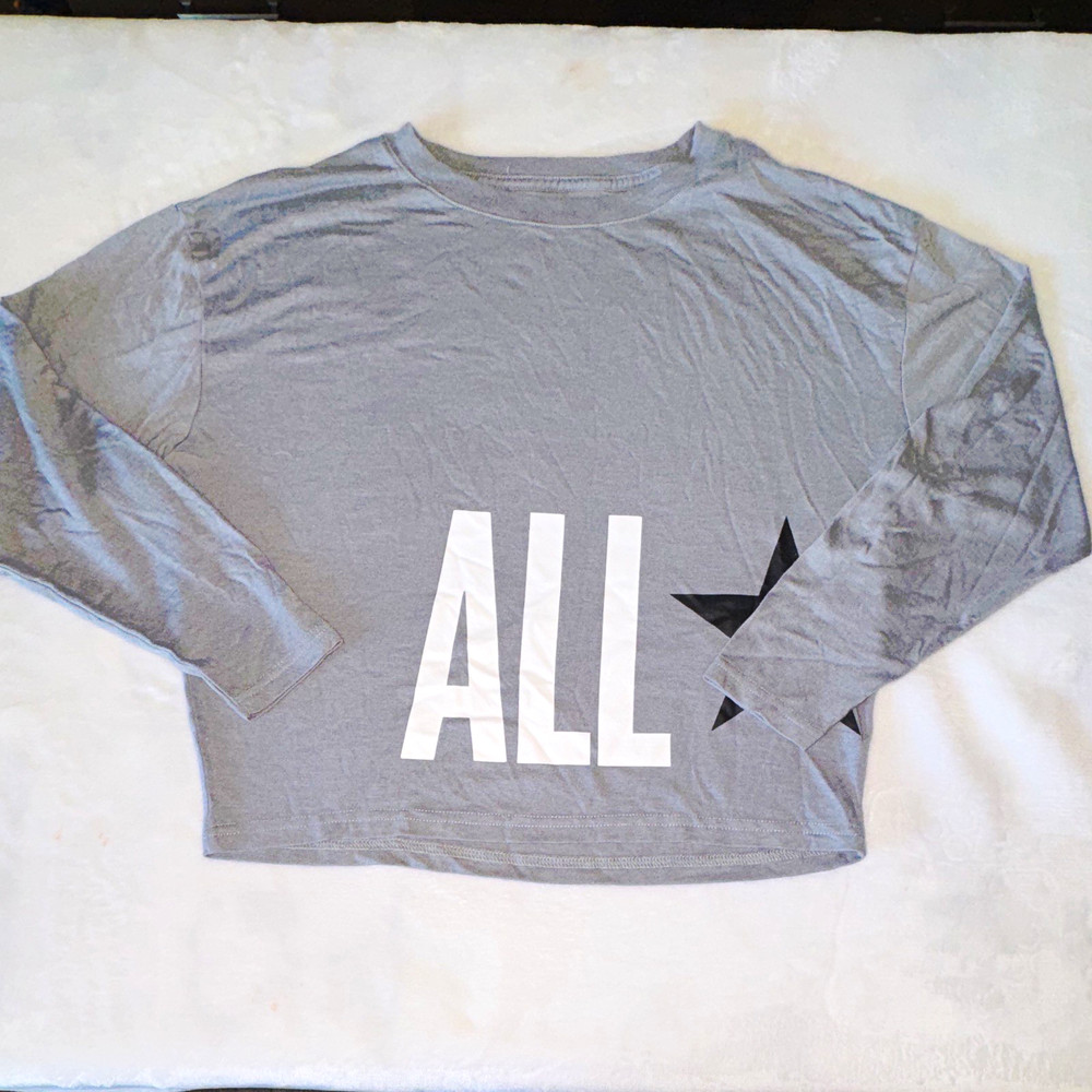 Converse Girls L Gray Long Sleeve Crew Neck Graphic Logo Star T-Shirt