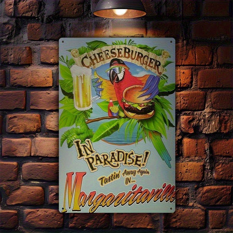 Margaritaville Cheeseburger Beer Tin Metal Sign Wall Art 8x12