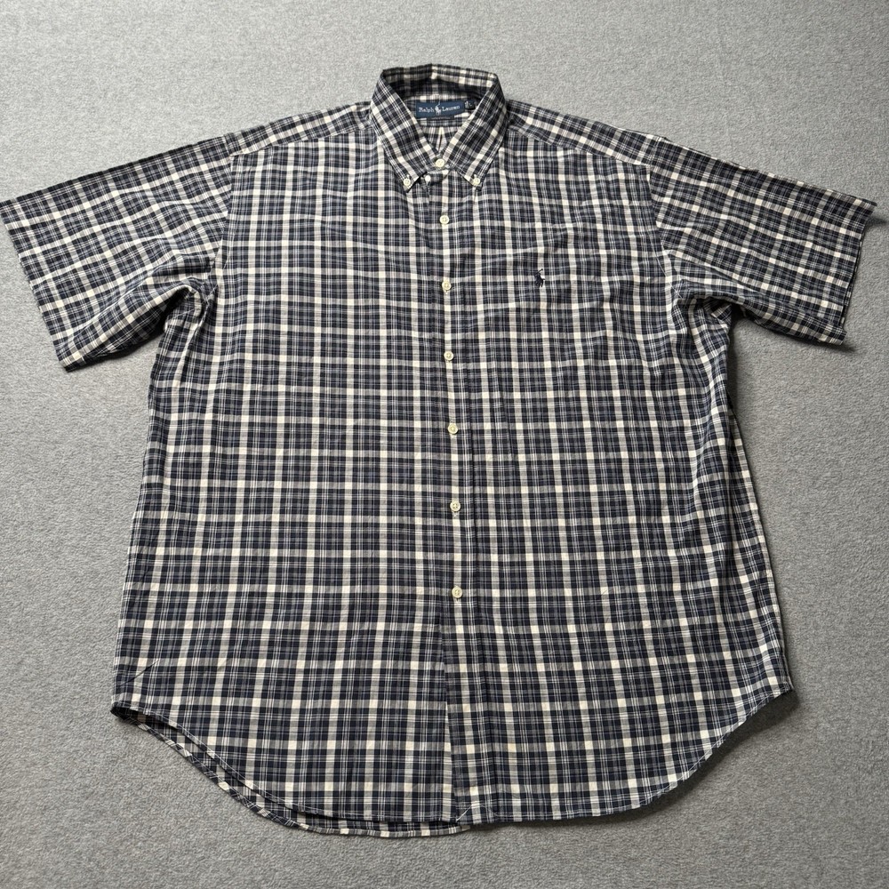 Ralph Lauren Blake Shirt Mens Large Blue Check Cotton Pony Preppy Old Money
