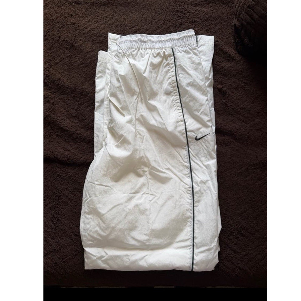 Nike Men's White Mesh Track Pants M Drawstring Elastic Waist Side Stripe
