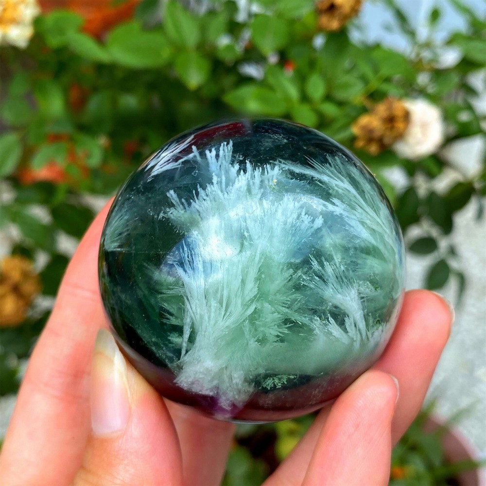 300G Natural beautiful colorful feather Fluorite ball-shaped Rough stone heling