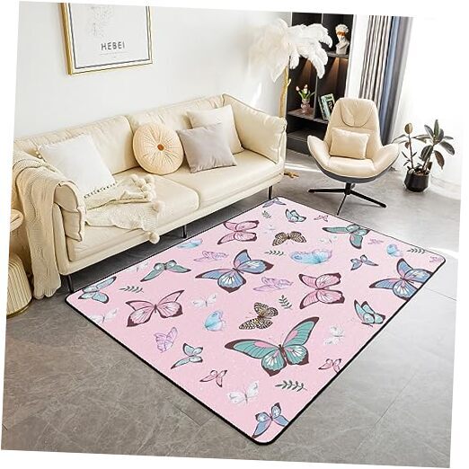 Butterfly Area Rug 5x7 Kids Butterflies Print Decorative 5' x 6'6