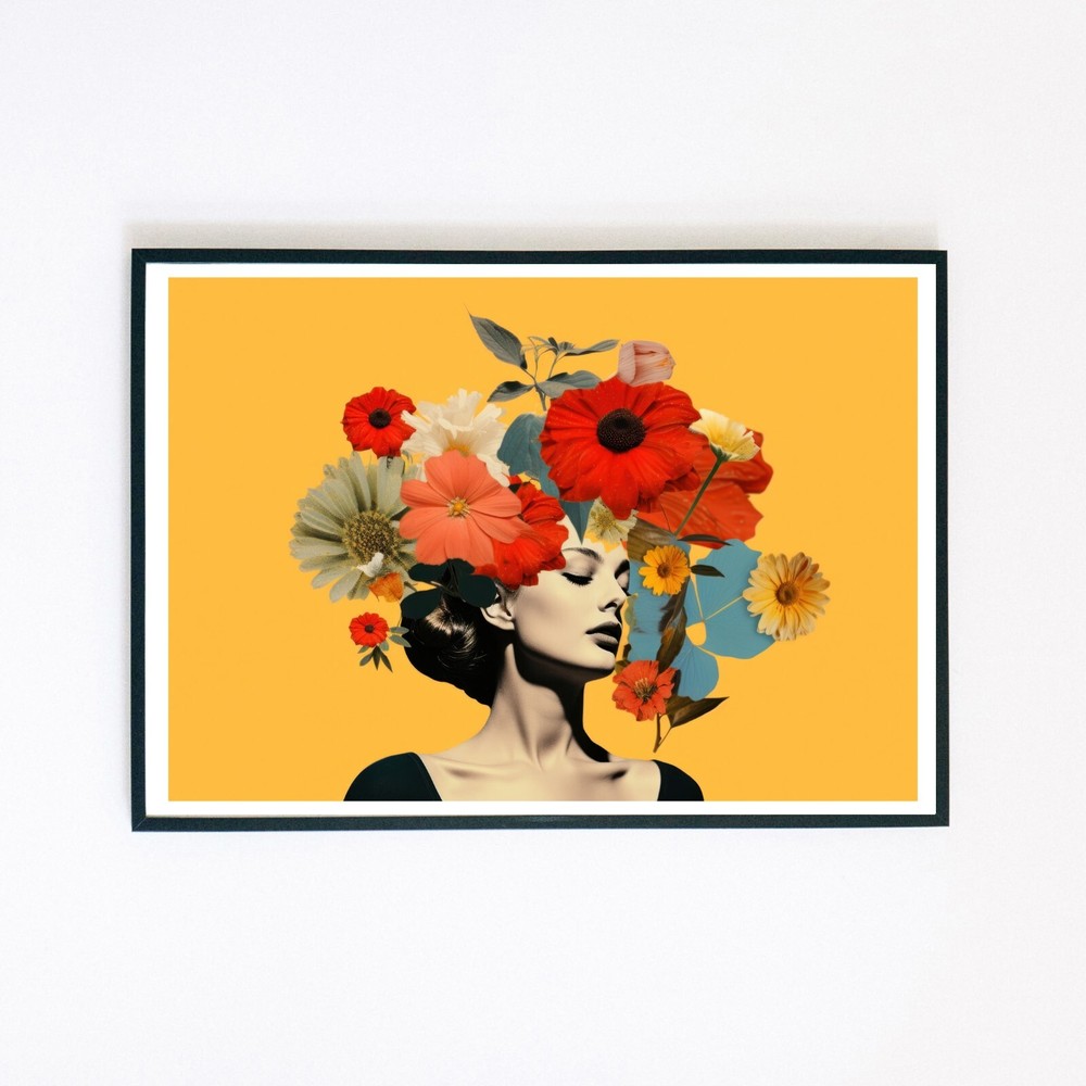 Abstract Pop Art Botanical Retro Portrait Collage Illustration 7x5 Wall Print