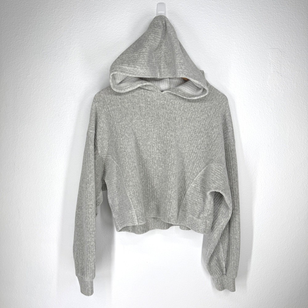 Forever 21 Ribbed Crop Hoodie Sweatshirt Small Gray Athleisure Granola Gorpcore