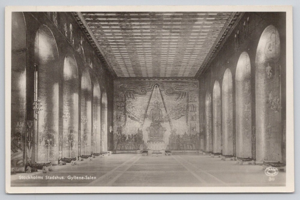 Vintage Stockholm City Hall Golden Hall Gyllene Salen Postcard