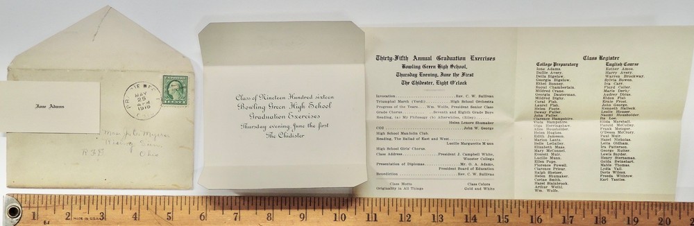 1916 Bowling Green High School Commencement Invitation